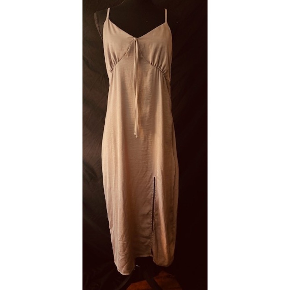 No Comment NY-LA Satin Midi Dress Mauve Champagne Tie Front Slip Womens L
